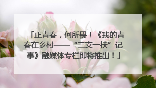 正青春，何所畏！《我的青春在乡村——“三支一扶”记事》融媒体专栏即将推出！